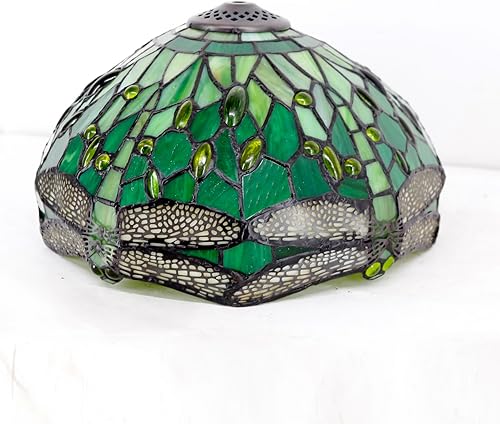 Miniatura 7 de WERFACTORY Tiffany - Lámpara de noche de cristal verde, lámpara de mesa de noche estilo libélula de escritorio, 12 x 12 x 18 pulgadas, decoración