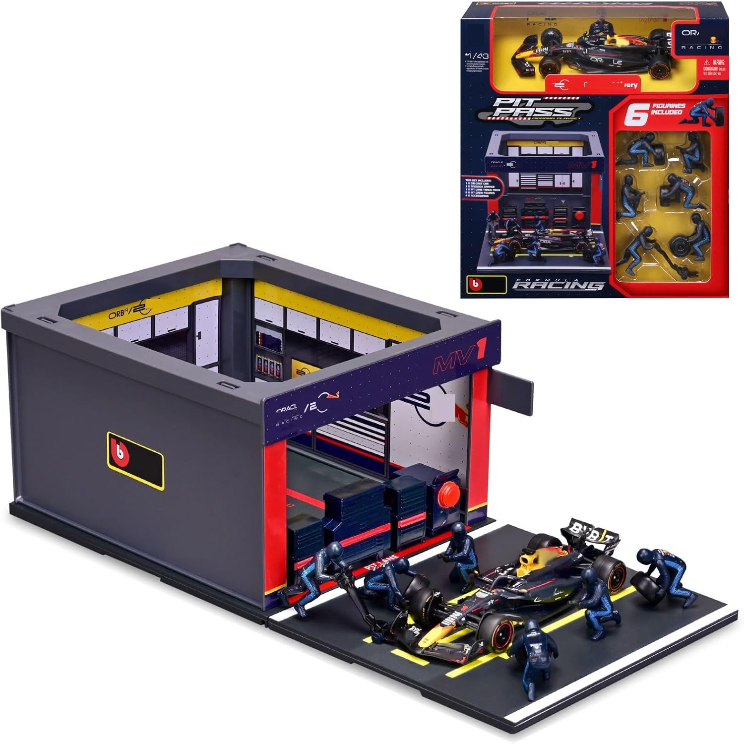HTLNUZD 1/43 F1 RB20#1Pit Stop Series Alloy Racing Car Model with 6 Pit Crew Figures, Collectible Vehicle for Enthusiasts Gift