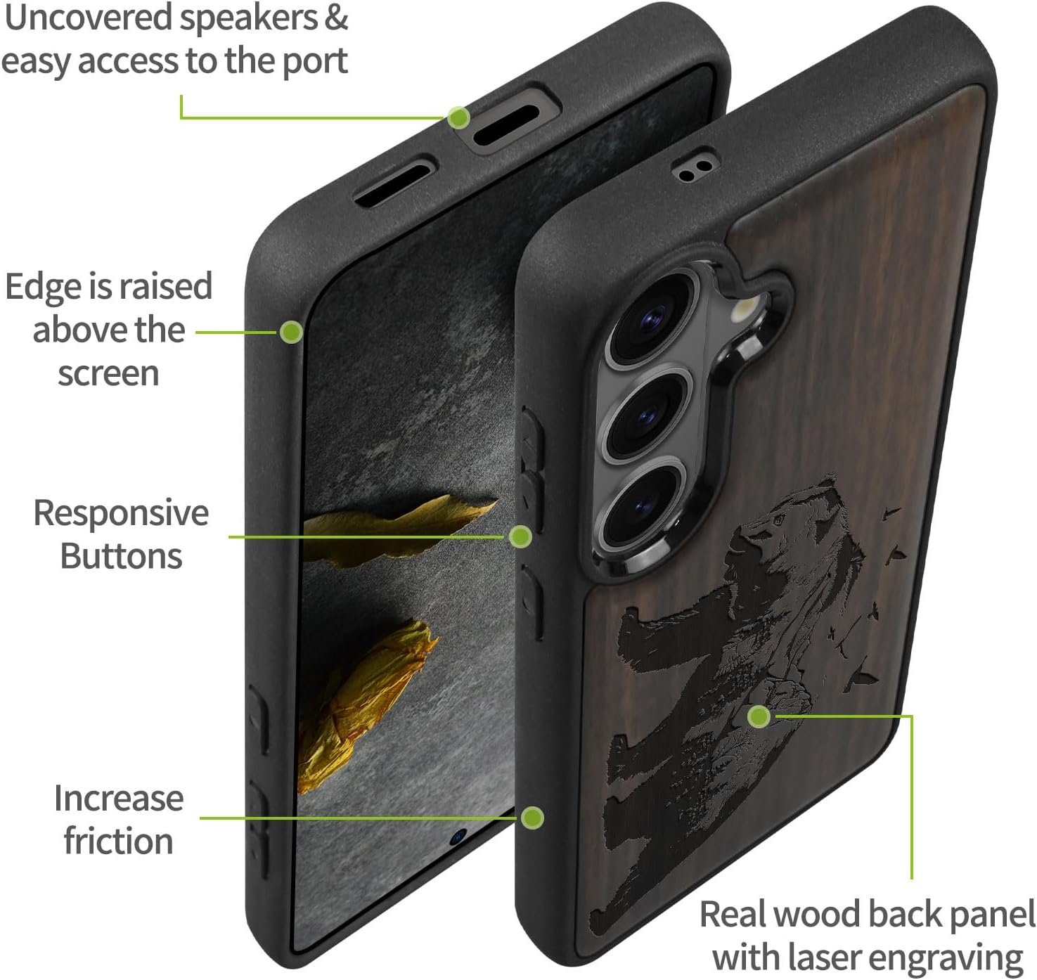 Carveit Magnetic Wooden Case for Samsung Galaxy S26 Case 2026, TPU Shockproof Cover & Wood Artisan Engraved, Compatible with MagSafe Wireless Chargers (Bear and Valleys) Blackwood