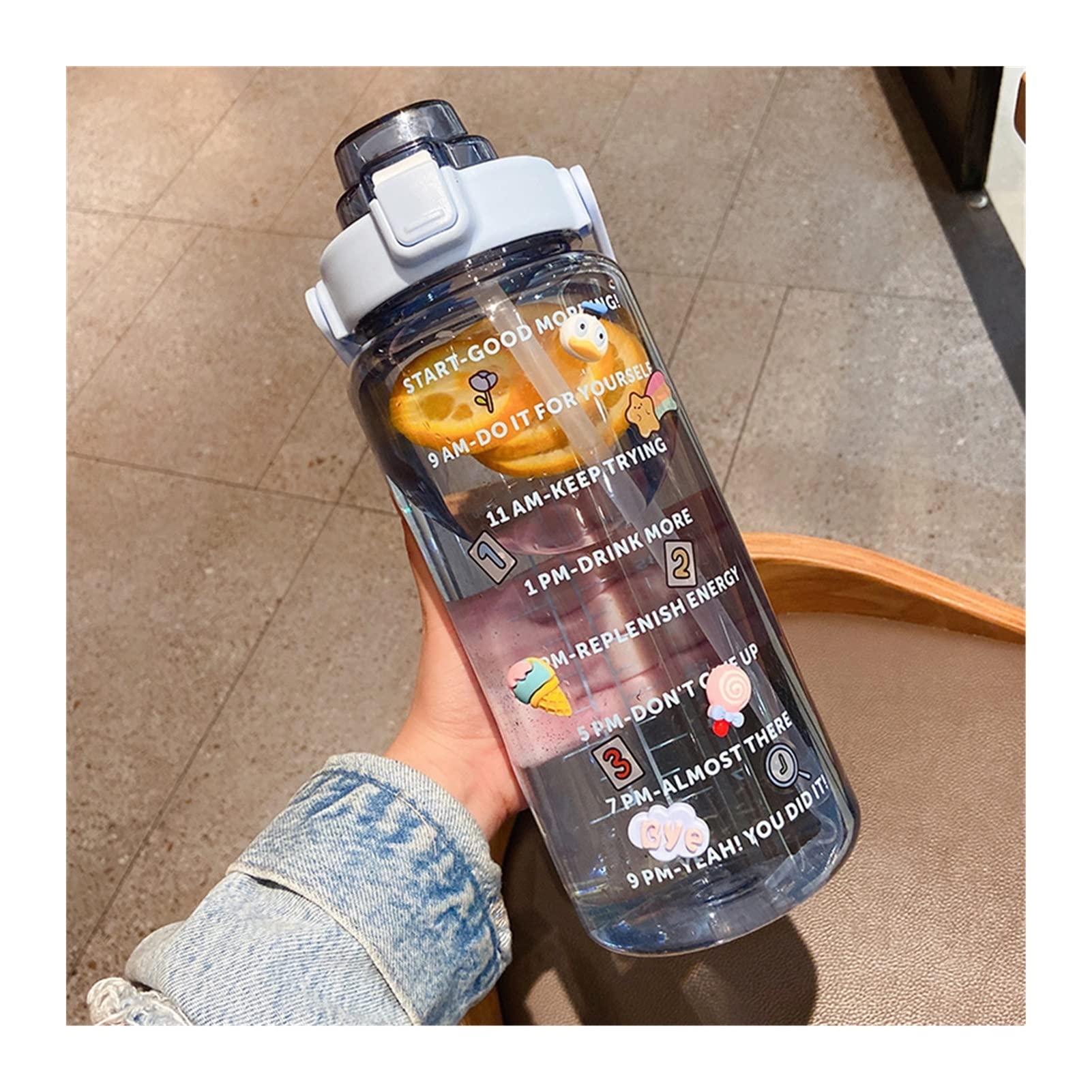Gourde 2 Litres Avec Paille – Noir, Grand Format Pour Le Sport, Neuve