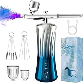 Airbrush Kit with Compressor, Portable Handheld Cordless Airbrush Gun with 0.3mm & 0.5mm Nozzle, Cordless Air Brush for Nails Art, Painting, Cake Decor, Cookie, Model, Makeup, Barber