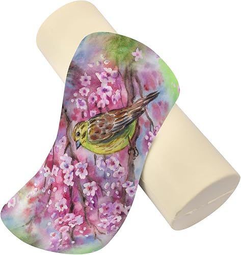 Miniatura 4 de Blooming Yellow Bird on Branch Watercolor Round Cervical Roll Bolster Pillow Neck Roll Pillows Round Pillow Chair Cushion for Lumbar Support Pillow
