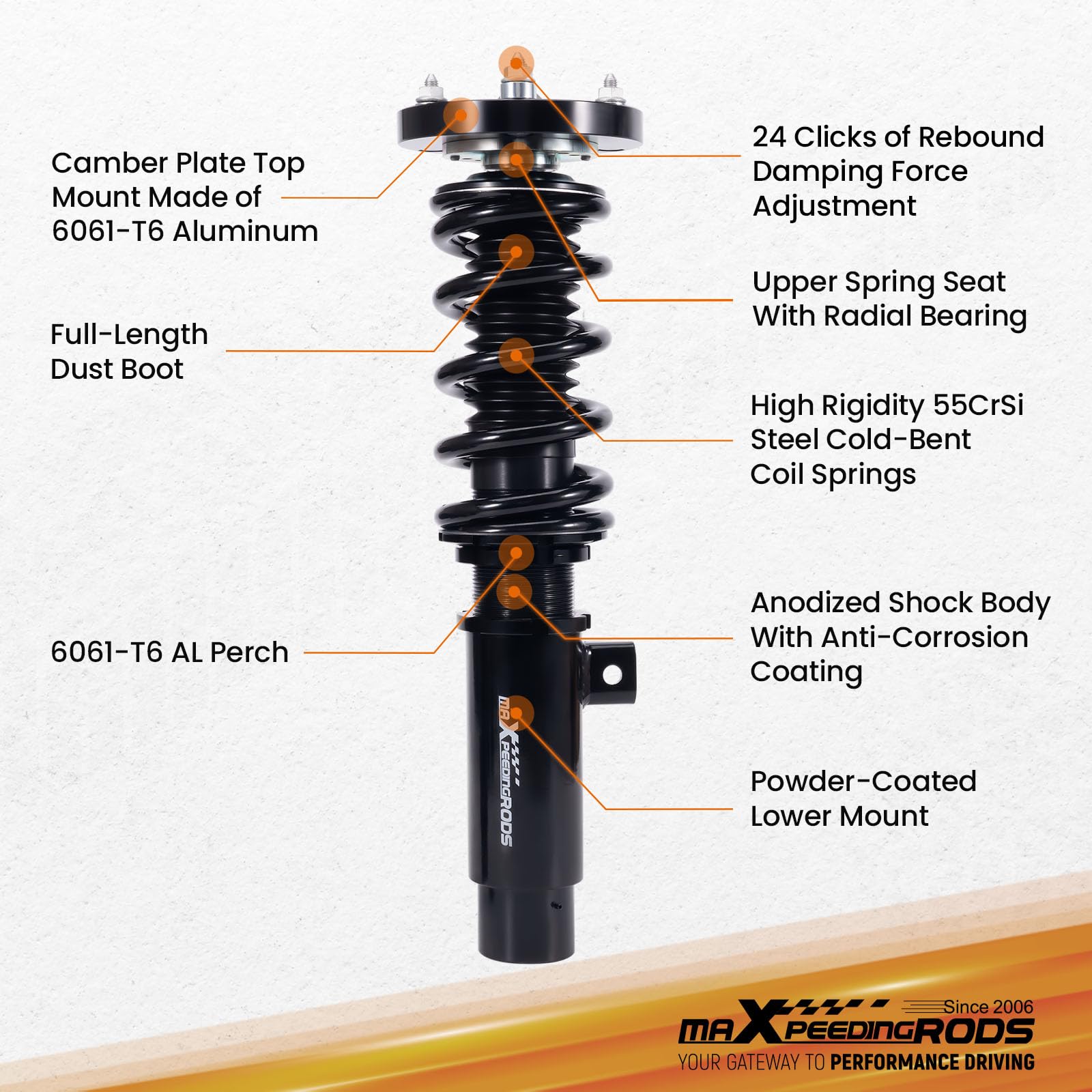 maXpeedingrods Suspension filetée Coilover pour BMW E90 E91 E92 E93 Série 3 316i-335i 2004-2013 24 vitesses avec Camber