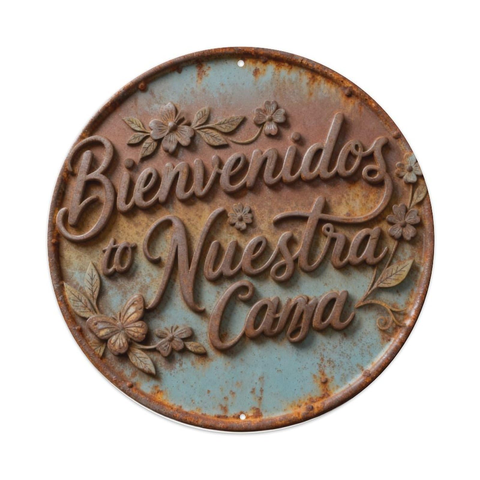 Welcome To Our Floral Pattern House Round Metal Tin Sign Vintage Wall Decor, Bar Garage Cafe Kitchen Home Wall Art Poster 8x8inches