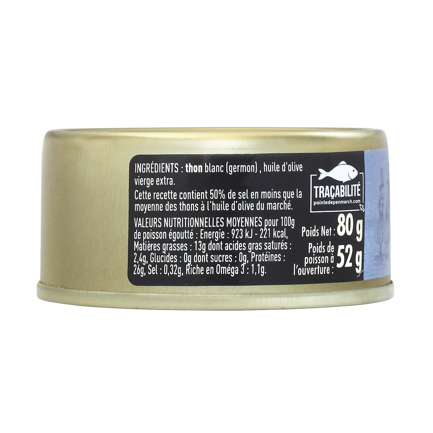 Thon blanc germon à l'huile d'olive à teneur réduite en sel Pointe de Penmarc'h le lot de 6 boîtes de 80 g - Livraison en 2 à 3 jours ouvrés depuis la Bretagne