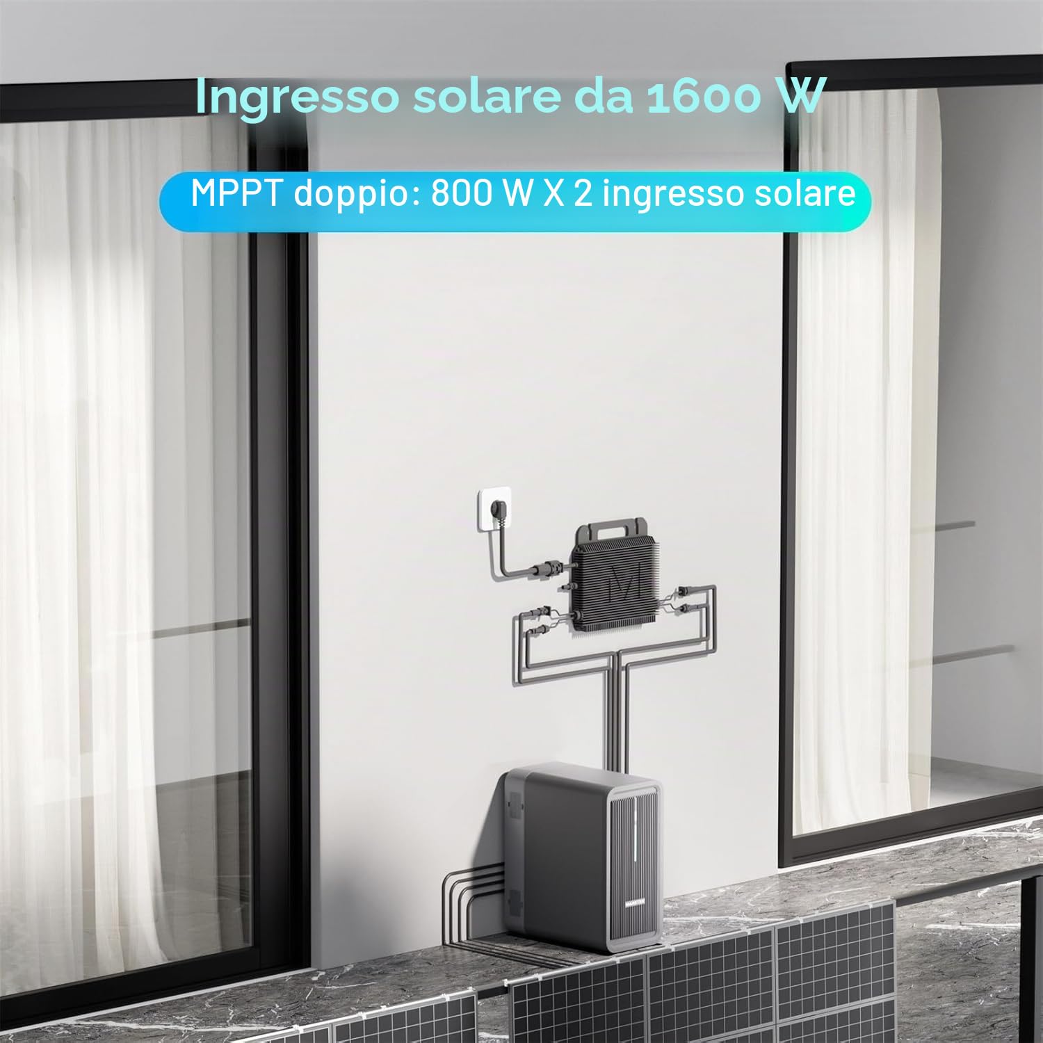 MARSTEK B2500 Accumulo per impianto fotovoltaico da balcone 2025 Ultima versione aggiornata 0% IVA, ingresso solare 1600W batteria LiFePO4 2240Wh 6000 cicli di ricarica, espandibile a 8960Wh, IP65