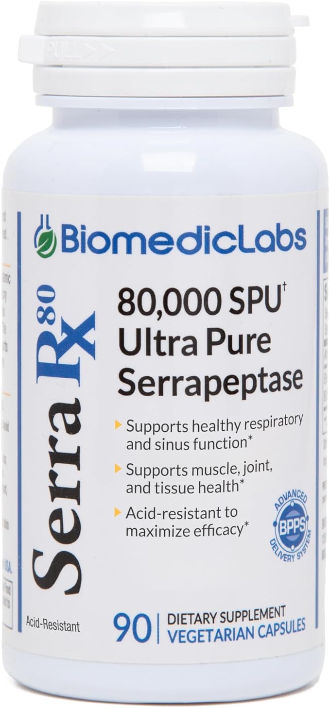 Biomedic Labs RX SerraRX 80,000 SPU Serrapeptasa, 90 Cápsulas, Sin