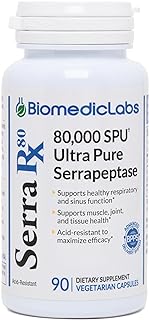 Serra-RX 80,000 SPU Serrapeptase - Acid-Resistant Proteolytic Systemic Enzyme, Non-GMO, Gluten Free, Vegan, Supports Sinus & Lung Health, 90 Veg Capsules