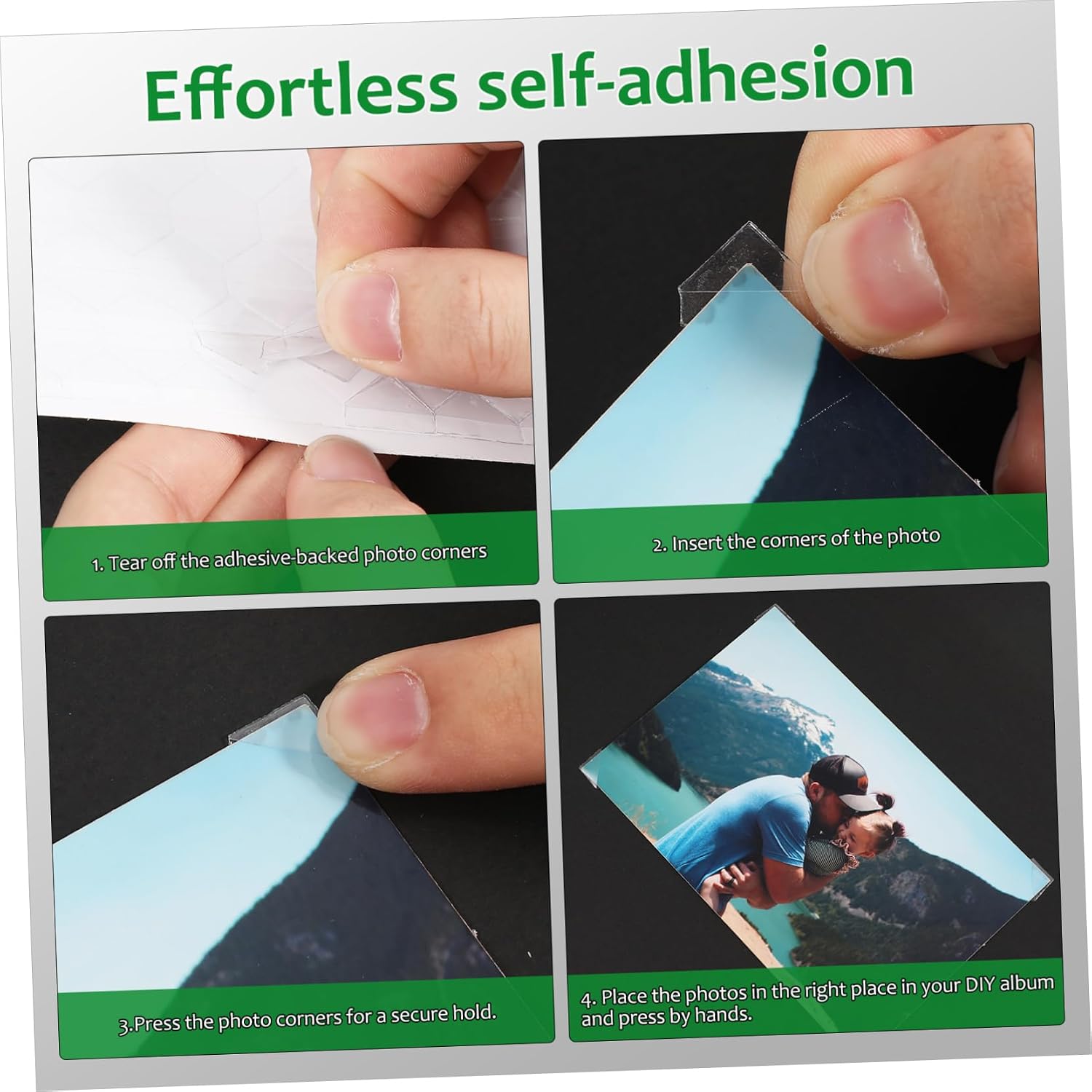 NUOBESTY 20sheets Photo Corners Adhesive Stickers for Scrapbooking Mounting Tabs for Photos Gentle Attachment Hold for Albums and DIY Projects