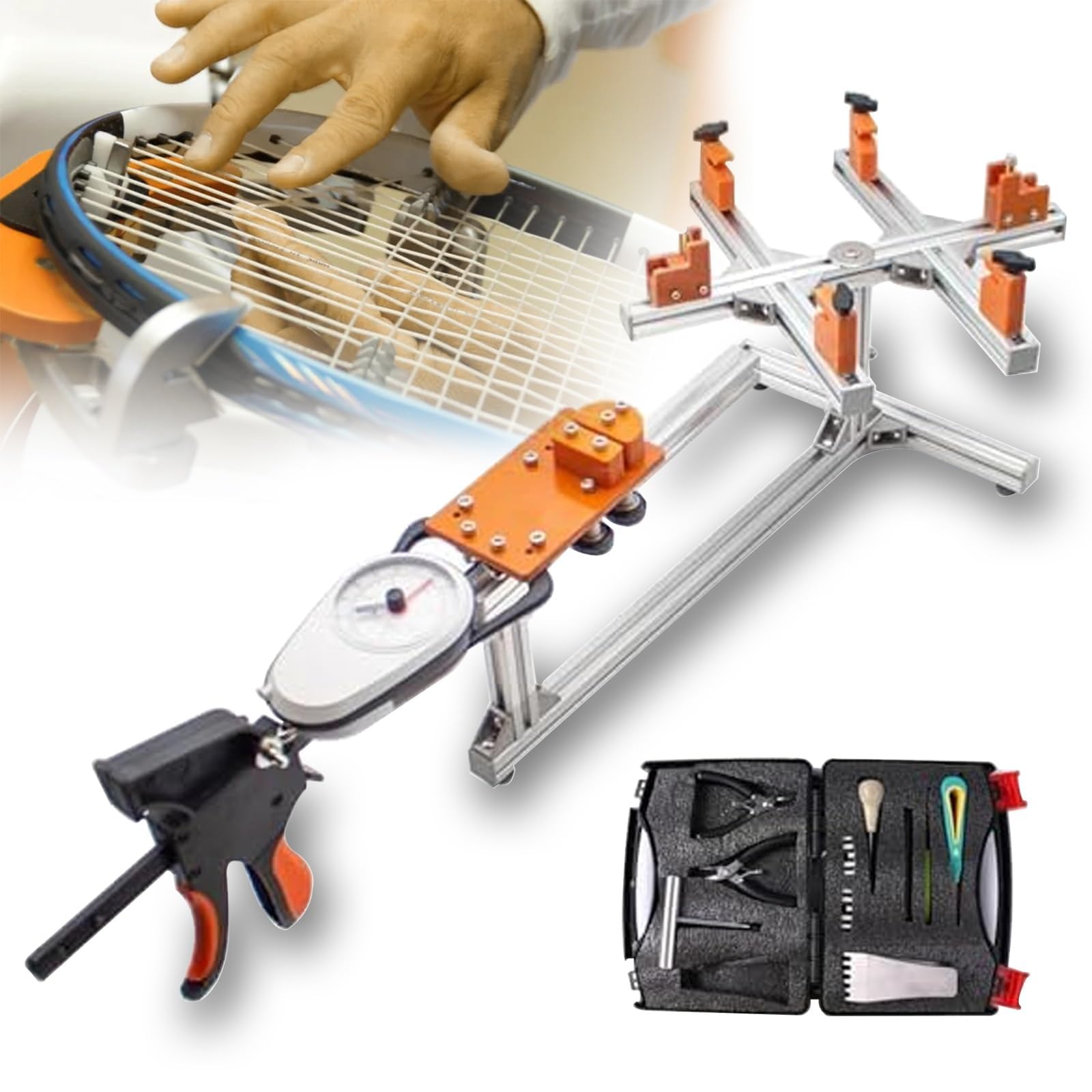 Incordatrice per racchetta con kit di attrezzi, design in lega di alluminio, per tennis e badminton, ideale per principianti e professionisti, facile da montare e da usare