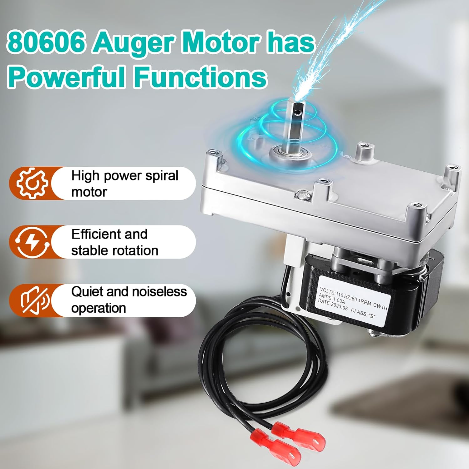 Hiorucet 80606 Auger Feed Motor for US Stove 5660, Bay Front 5660, 5660E, USSC 5660, 5560, APS5660, for Ashley AP5660 AP5660L AP5660PE Pellet Stoves, 1 RPM CLOCKWISE with Hole, Replace 80606 / PH-CW1H