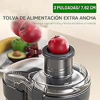 Vista 5 de Máquina exprimidora, extractor de exprimidor centrífugo de 500 W con 3 velocidades y boca ancha de 3 pulgadas para frutas y verduras, exprimidor