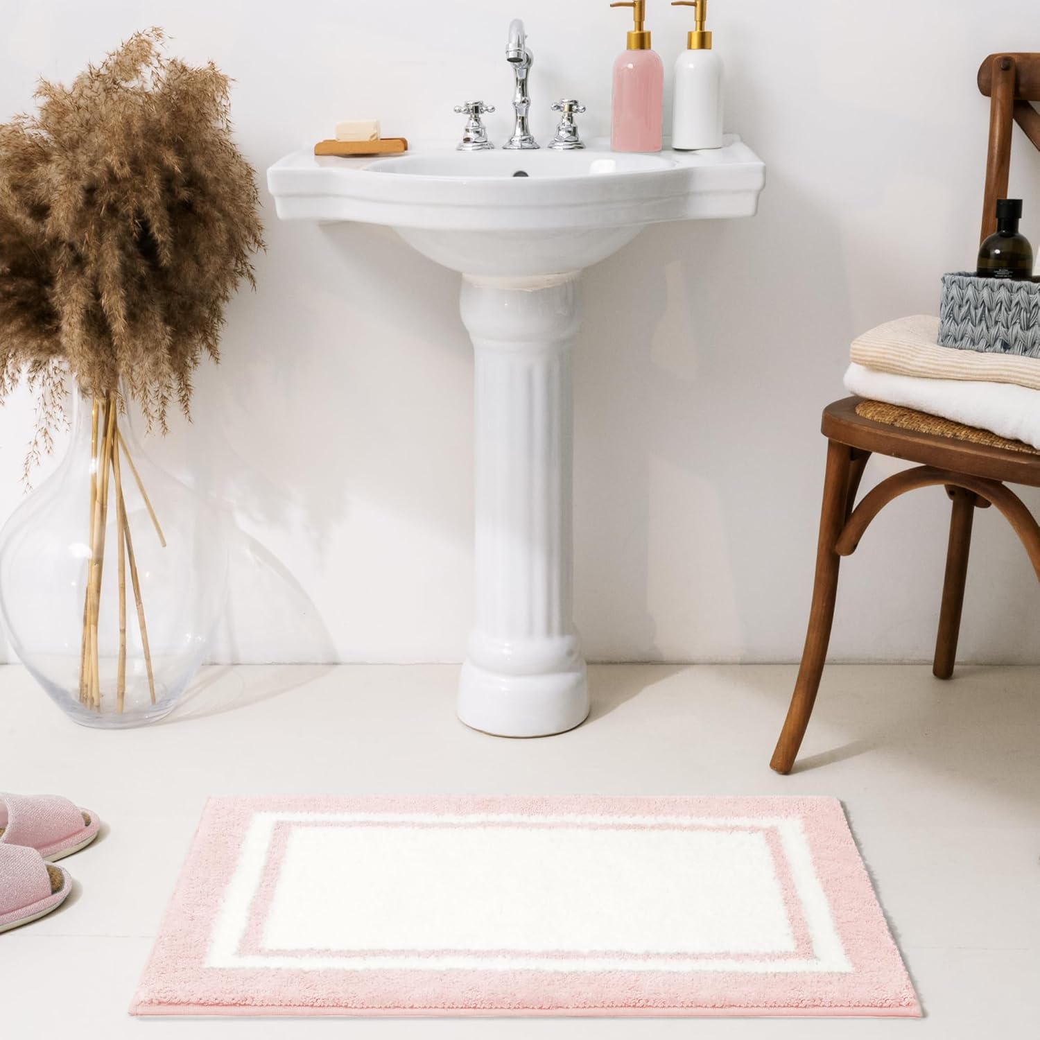 GRANNY SAYS Microfiber Bathroom Rugs Non Slip Washable, Water Absorbent Bath Mats for Tub, Soft Bath Mats for Bathroom Floor & Shower, Bath Rug, 16" x 24" Pink B-pink 1'4" x 2' (Rectangular)