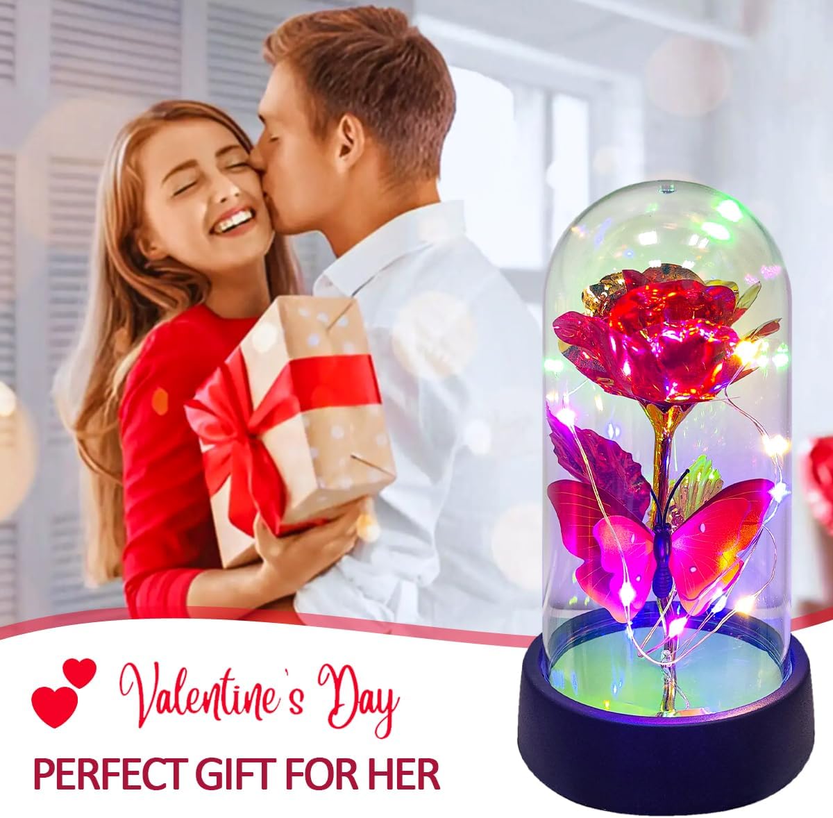 YXOTJHS Glass Rose in Glass Dome, Light Up Flower, Eternal Roses - Valentines Day Gifts for Her, Mothers Day Roses Gifts for Mom, Womens Gifts for Christmas - Galaxy Rose, Birthday Gift - Image 3