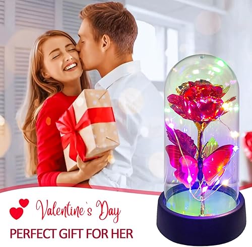 Miniatura 3 de YXOTJHS Rosa de cristal en cúpula de cristal, flor iluminada, rosas eternas, regalos del día de San Valentín para ella, regalos de rosas del día de