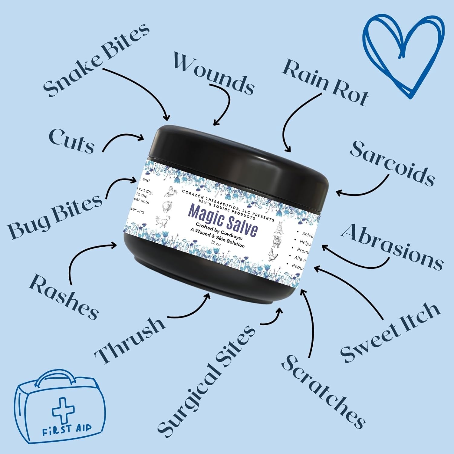 Wound Salve - For Horses, Pets, Livestock & People - Calendula, Shields Abrasions, Stops Infections, Promotes Scabbing, Reduces Inflammation & Scarring, Vet-Approved - Bev's Magic Salve (12 oz)