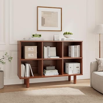 Solid Wood 6 Cube Storage Organizer, Horizontal Bookshelf with Storage, 2 Shelf Bookcase, 6 Cube Shelf, TV Stand Bookshelf, Small Book Shelf for Kids Rooms, Bedroom, Living Room, Offices 47.2 Wide
