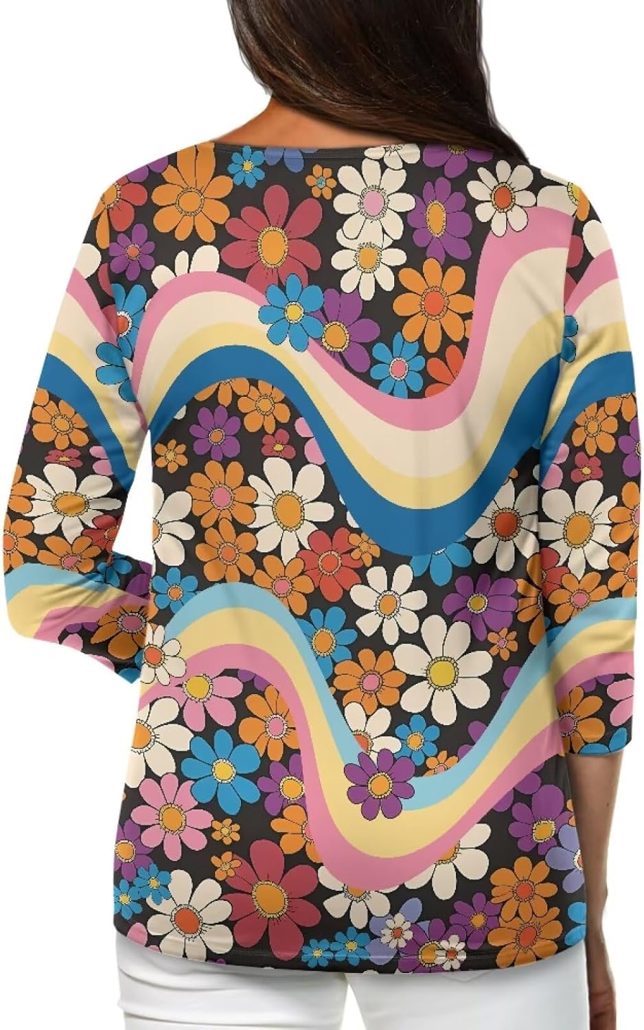 YEXIATODO Boat Neck Plus Size Tops for Women 3/4 Sleeve with Button Casual Trendy Cloth - Image 2