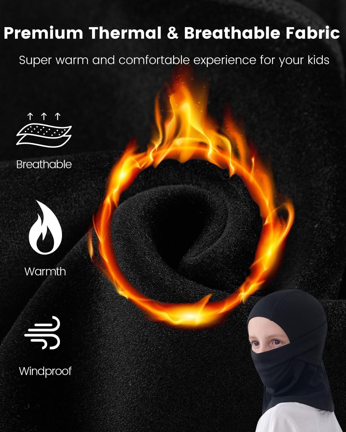 Kids Balaclava Fleece Winter Face Mask, Full Face Cover Neck Gaiter Cold Weather Gear, Warm Ski Mask Hood for Boys Girls 4–12 - Image 3