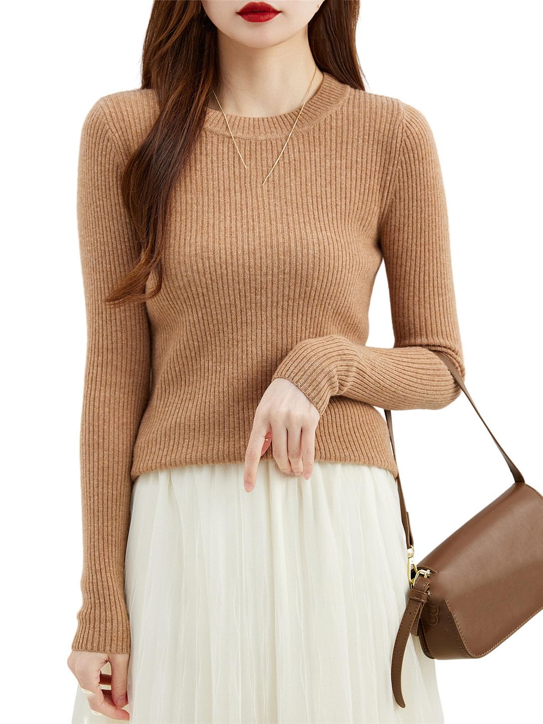 Vogrtcc Maglione Girocollo da Donna 1Wool Autunno Inverno Top Basic Maglioni Lavorati A Maniche Lunghe