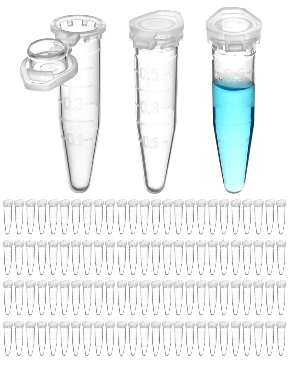 QWORK 0.5ml Microcentrifuge Tubes (1000pcs) - EO Sterilized, Virgin PP, Clear Scale, Autoclavable and Freezable, for Scientific Research