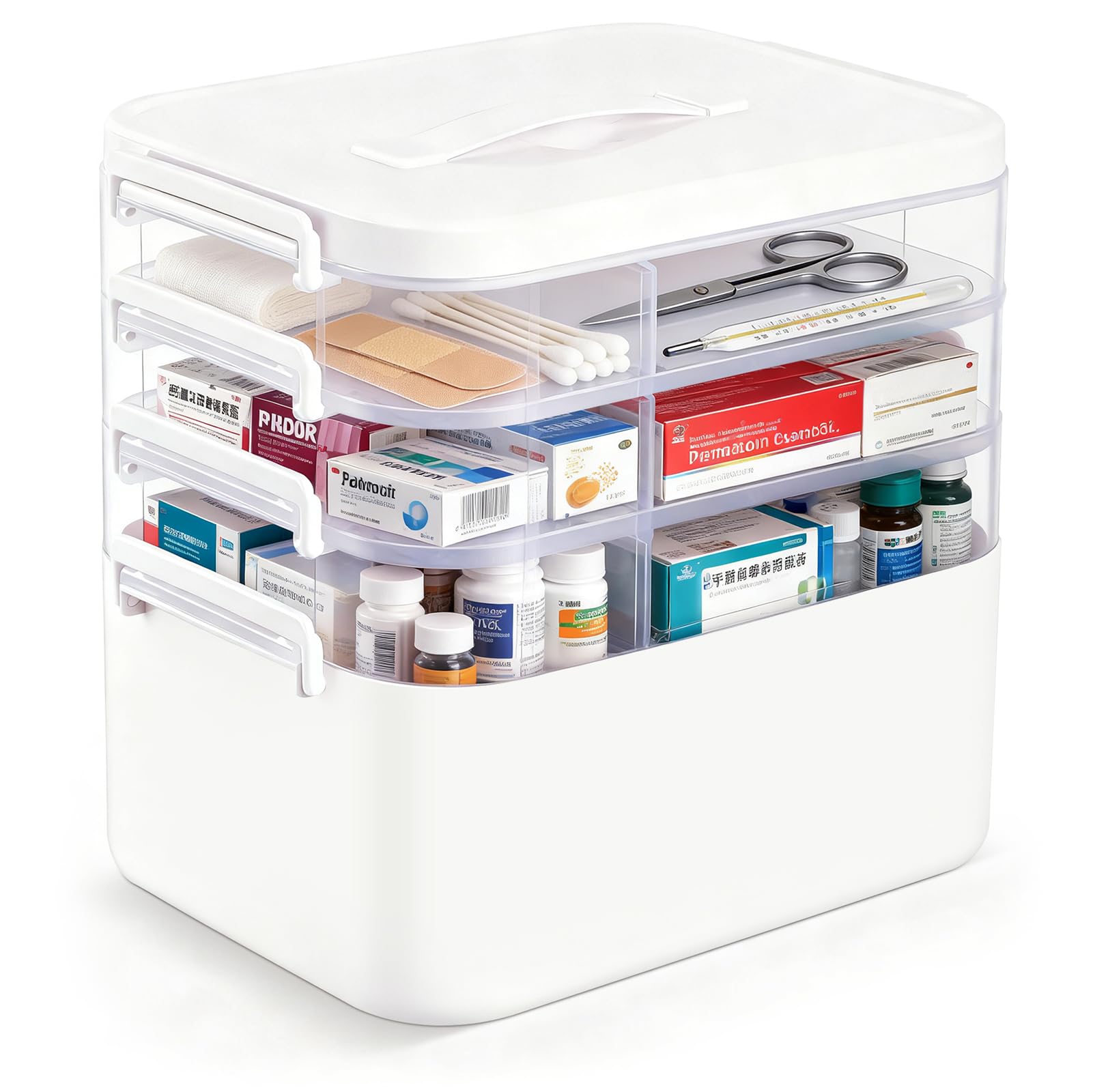 Otopone 4 layer Medicine Storage Box, Multi Grid Covered Medicine Box with Handle, Medical Boxes with Removable Tray for School, Home and Office, (28x19.5x27.5CM)