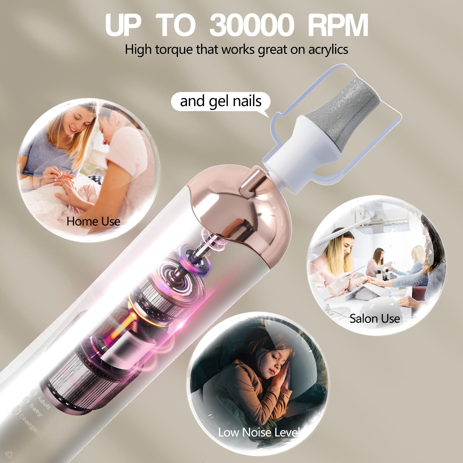 Electric Nail Drill Machine Nail Drill Electric File Nail File Kit for Beginners Acrylic Gel Nails Manicure Pedicure Polishing Shape Tool with 8 Bits Gel Nails and Home Salon Use - Image 4