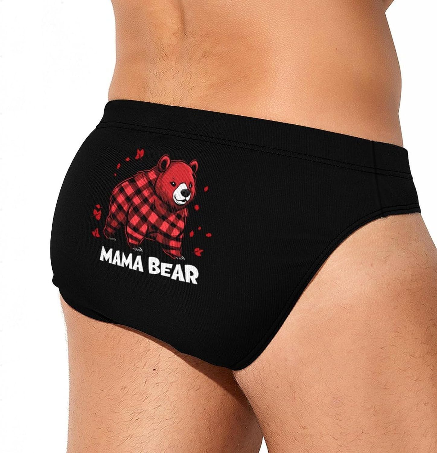 Mama Bear Buffalo Plaid Men's Swimsuit Brief Sexy Bikini Briefs Retro Printed Swimwear Quick Dry Swimming Trunks 3X-Large