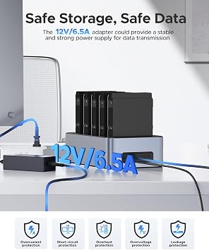 ORICO 5 Bay Aluminum Offline Clone Hard Drive Duplicator, Hard Drive Docking Station, USB 3.2 Gen 1 for SATA 2.5/3.5 inch SSD/HDD up to 100 TB, 12V/6.5A power supply (6656C3-C)