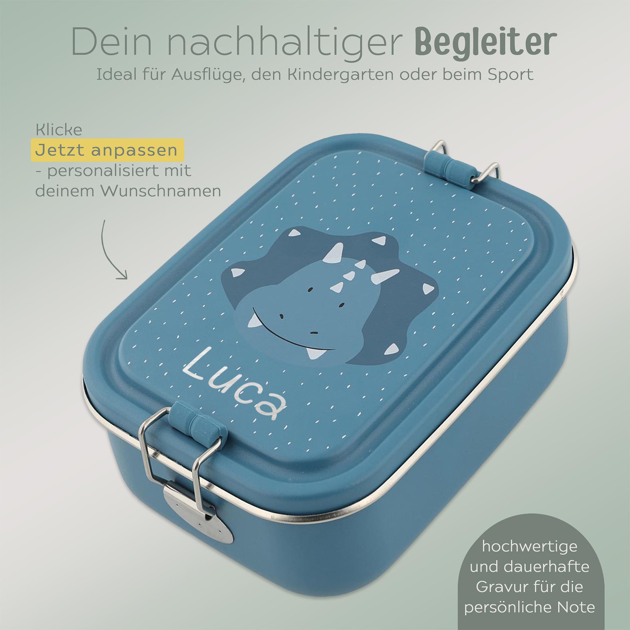 TRIXIE Brotdose Kinder Edelstahl Lunchbox personalisiert Frühstücksbox mit Fächern und Clip