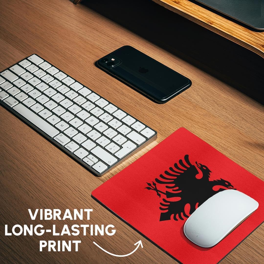 3dRose Flag of Albania - Albanian black double headed eagle on red - Mouse Pad, 8 by 8 inches (mp_159836_1)