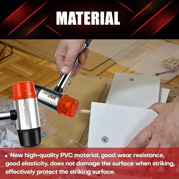 YIYITOOLS Double-Faced Soft Mallet, Hammer, Jewelry, Wood, Flooring Installation, Non Sparking Blow and Plastic Handle 35-mm, Red and Black