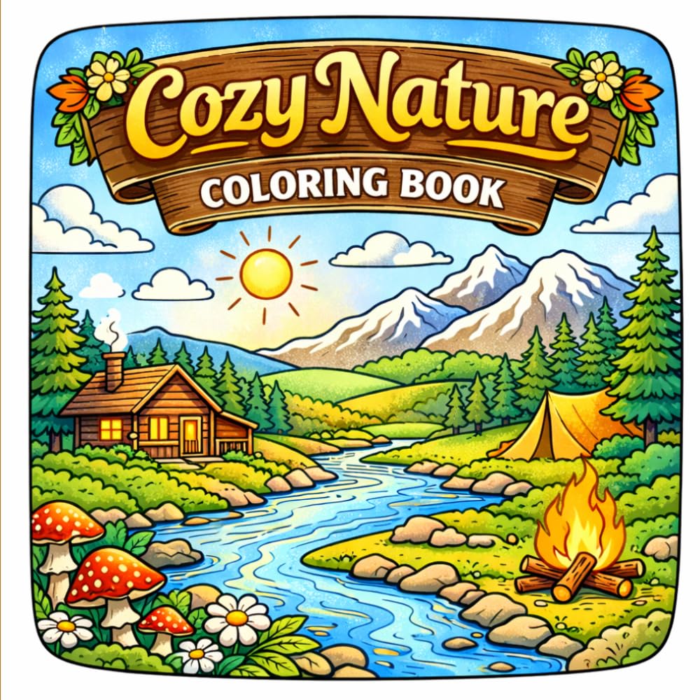 Cozy Nature Coloring Book: Simple And Relaxing Nature Scenes With Bold Lines For Stress Relief For Teens And Adults