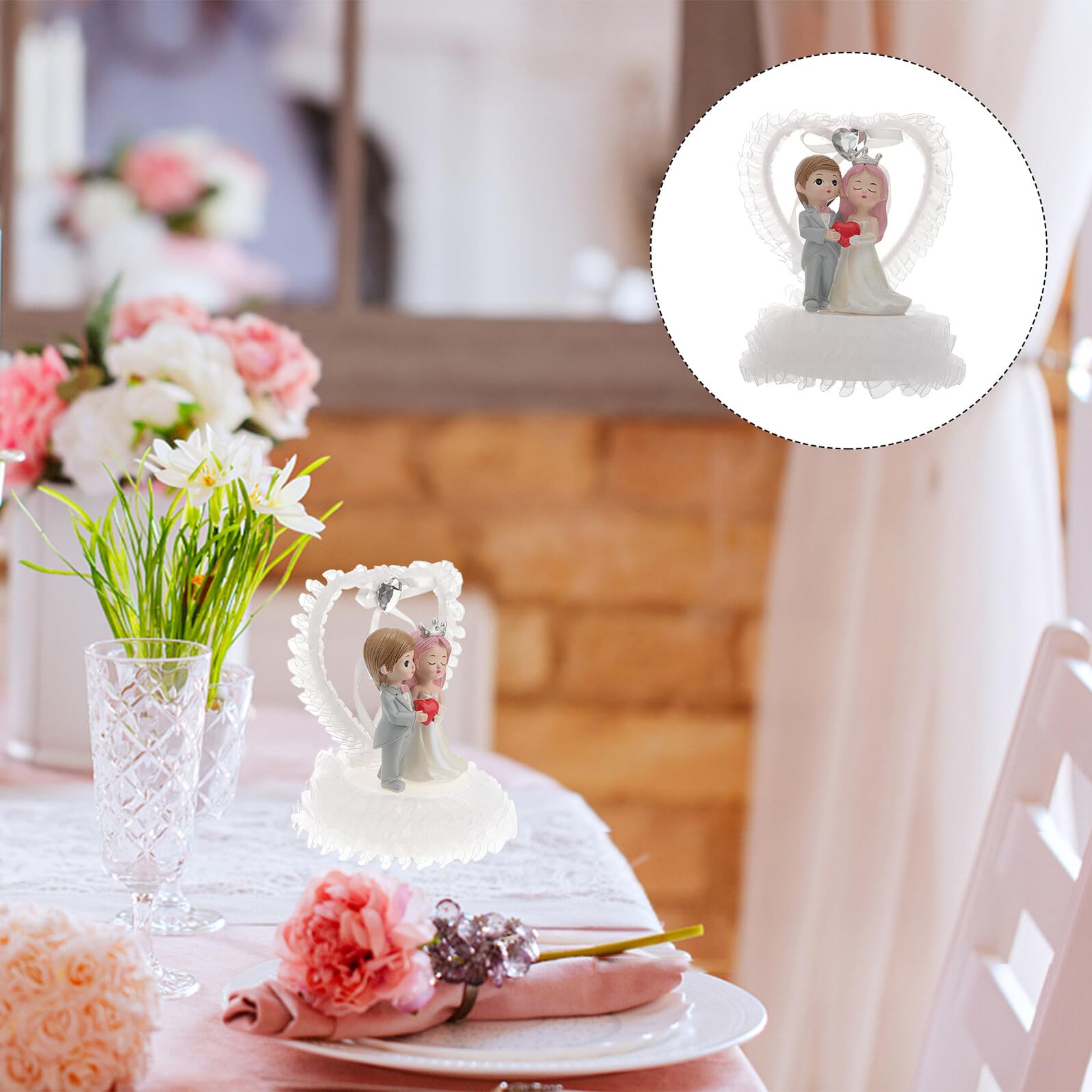 Brautpaar Figur für Hochzeitstorte, Mehrlagig, aus Kunststoff, Weiß | Romantischer Stil, Tragbar und Leicht zu Reinigen, für Jubiläen und Studium