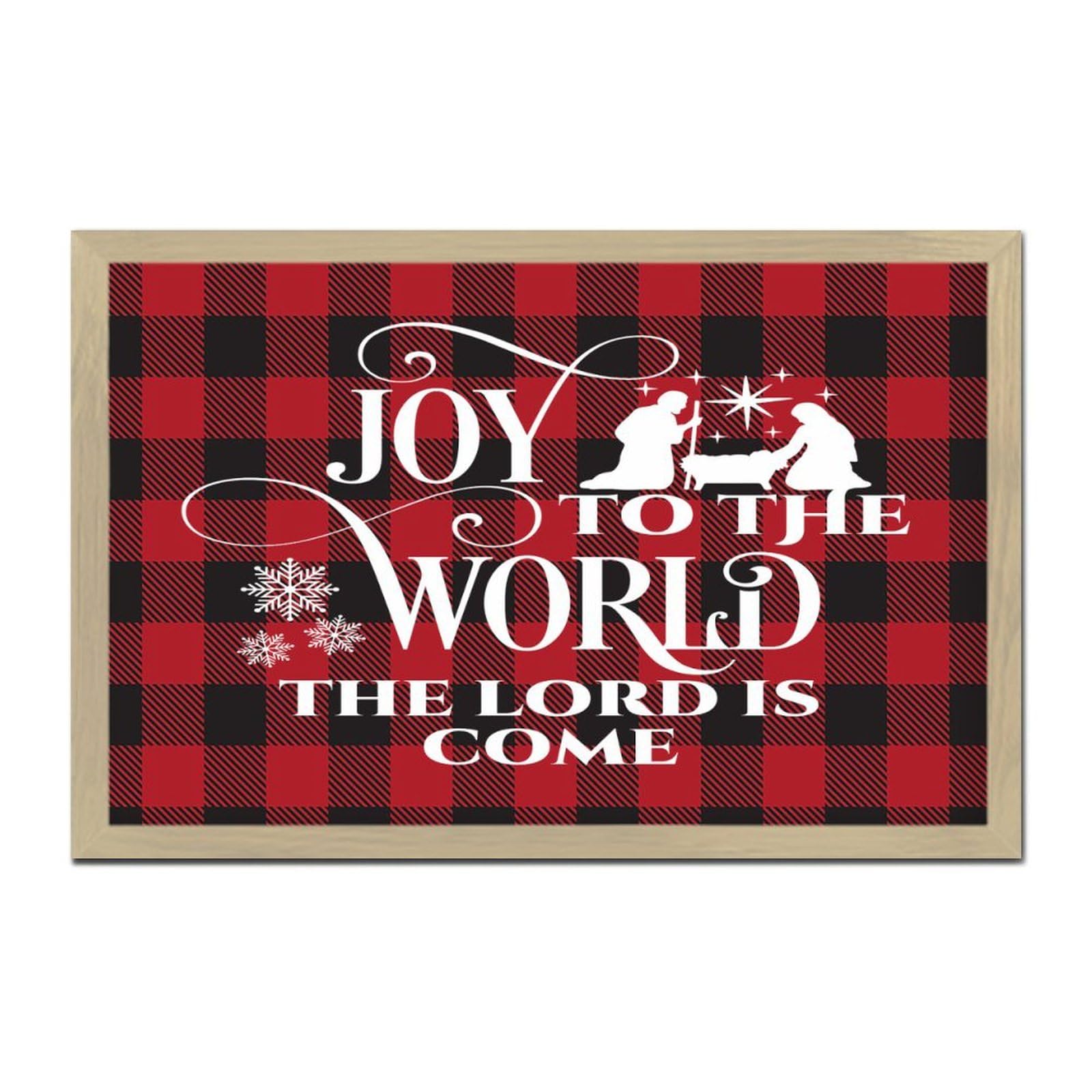 Panneau mural encadré Joy to The World décoration bois 20x30 cm