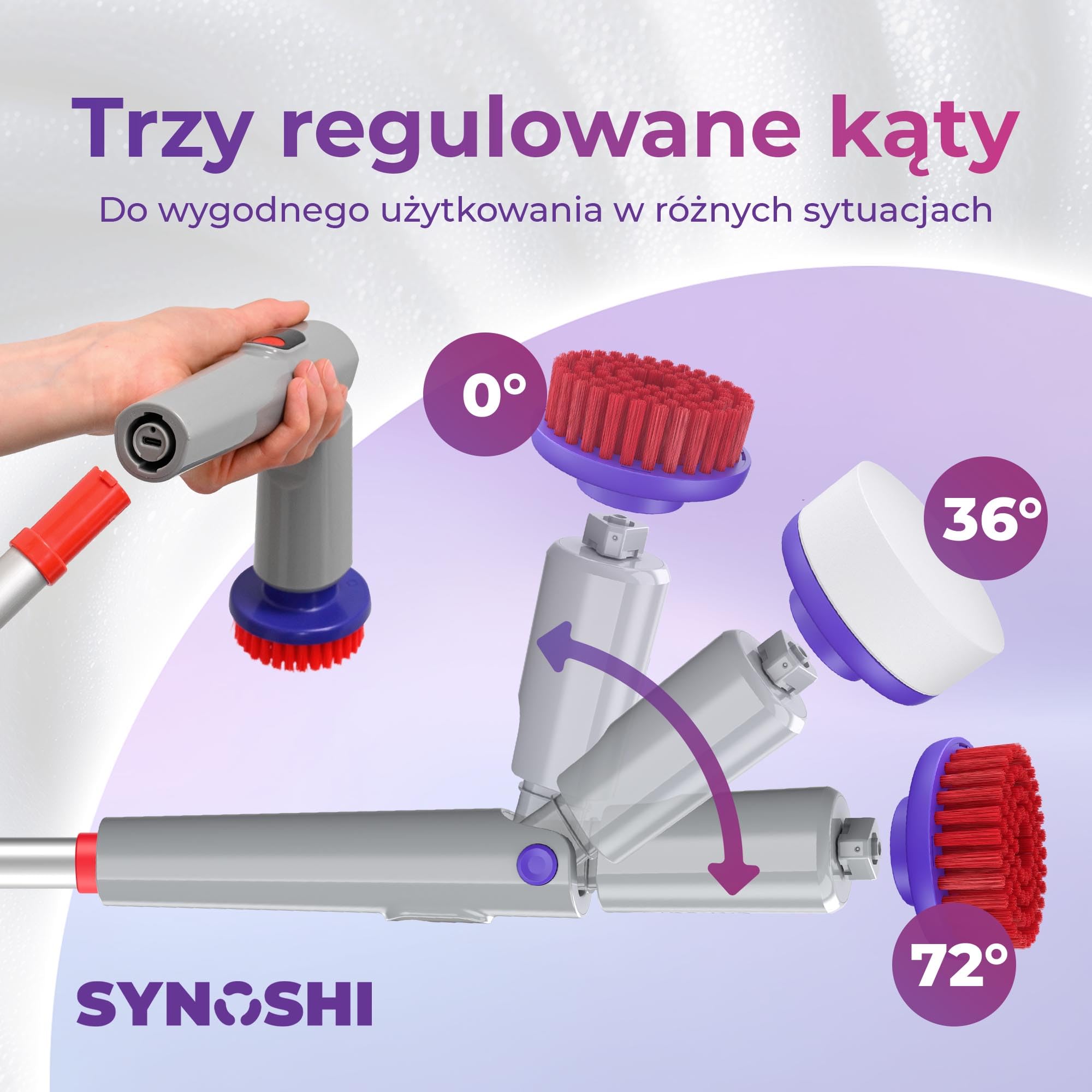 Synoshi Pro Przedłużony Uchwyt do Szczotki Elektrycznej | Regulowany 580-747 mm. Aluminium z blokadą. Do wysokich powierzchni i miejsc trudno dostępnych.