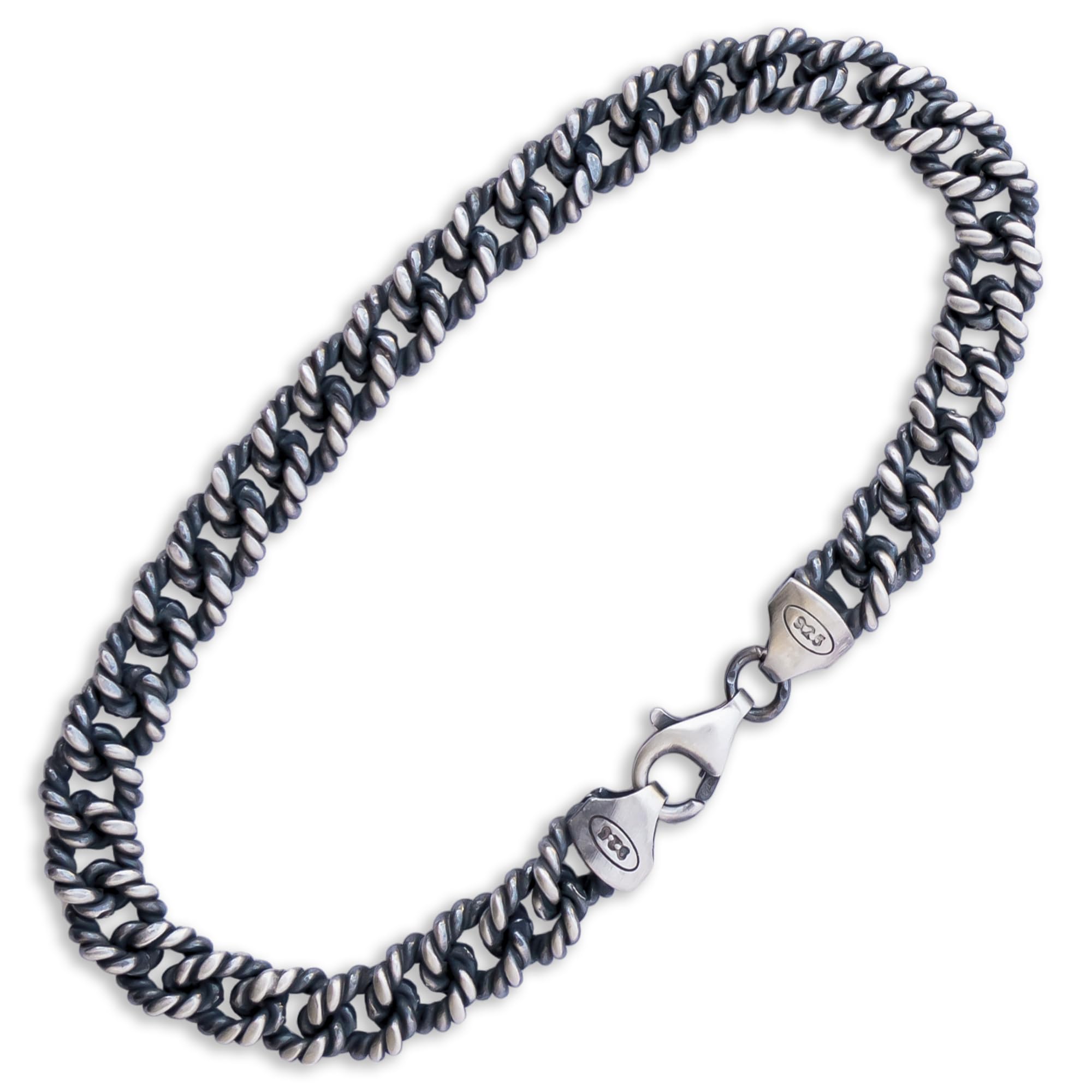 Mia Silver Studio925 Sterling Silver Cuban Link Bracelet for Men - Curb Chain Bracelet for Men 7mm Wide - Unique Braided Design - Handmade