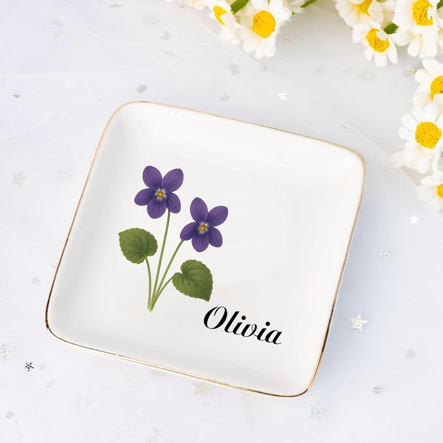 Birth Flower Grandma's Garden - Personalized 3D Embossed Effect Printed Ring Dish Designed By Idell Irrational