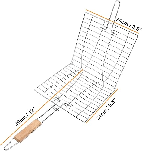 Miniatura 7 de uxcell Cesta para parrilla de acero inoxidable, plegable, portátil, con asa, para parrilla de pescado al aire libre, verduras, camarones, carne,
