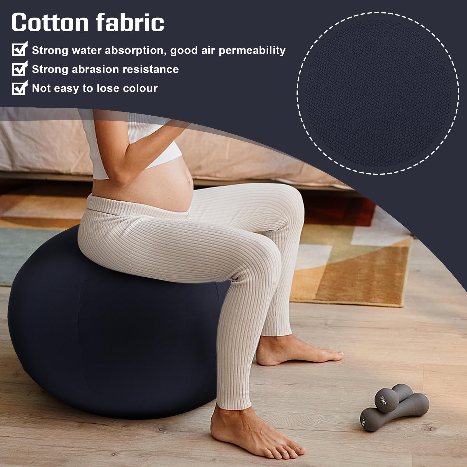 Stoff-Sitzball 65cm, Yoga-Ball-Schutzhülle, Ergonomische Sitzmöbel für Büro und Heimbüro, Solid Farbe Baumwolle Yoga-Ball-Abdeckung Bequem und Atmungsaktiv, Ballauflage - Waschbarer