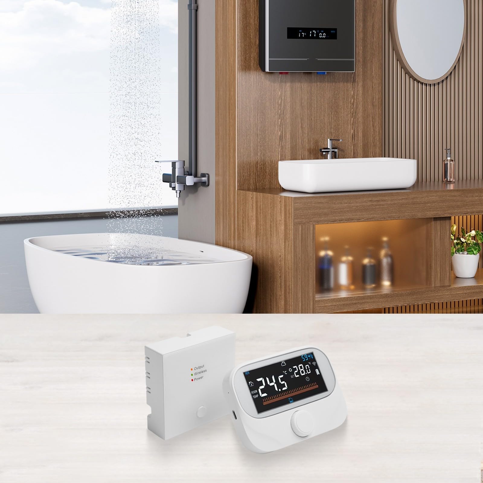 Termostato de Caldera Inteligente e Inalámbrico con Wifi para Hogar, con Control de Aplicación Remota, Períodos Programables y Pantalla Meteorológica Interior (WiTH3-WIFI)