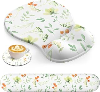 AKIT Ergonomic Mouse Pad with Wrist Support & Keyboard Wrist Rest Set | Premium Anti-Slip & Breathable Lycra Memory Foam Mousepad with Coaster, Pain Relief for Office, Home & Gaming, Flower