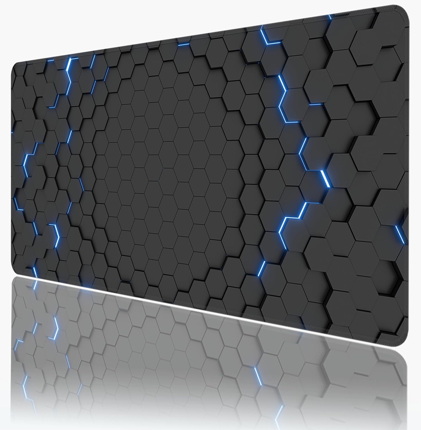 Blue Honeycomb Mouse Pad,XXL 35.4"x15.7" Big Gaming Mousepad,Geometric Hexagon Large Extended Mouse Mat,Non-Slip Rubber Base Waterproof with Stitched Edges for Gaming Office Home