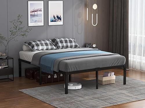 Miniatura 4 de AROMUSTIM - Base de cama de metal de 18 pulgadas, plataforma de tamaño matrimonial, no necesita somier, resistente, estable y resistente, base de