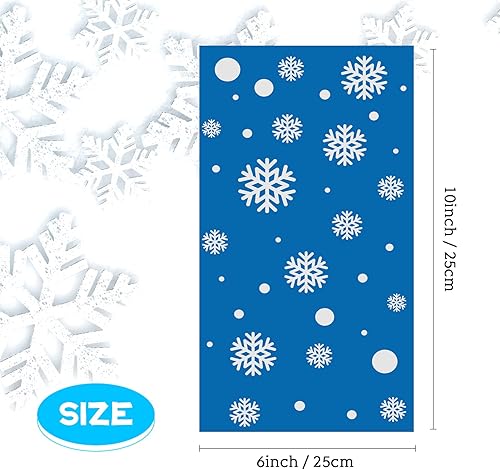 Miniatura 2 de Outus 50 bolsas de regalo de Navidad con patrón de copo de nieve, bolsas planas de celofán de plástico para fiestas para panadería, palomitas de