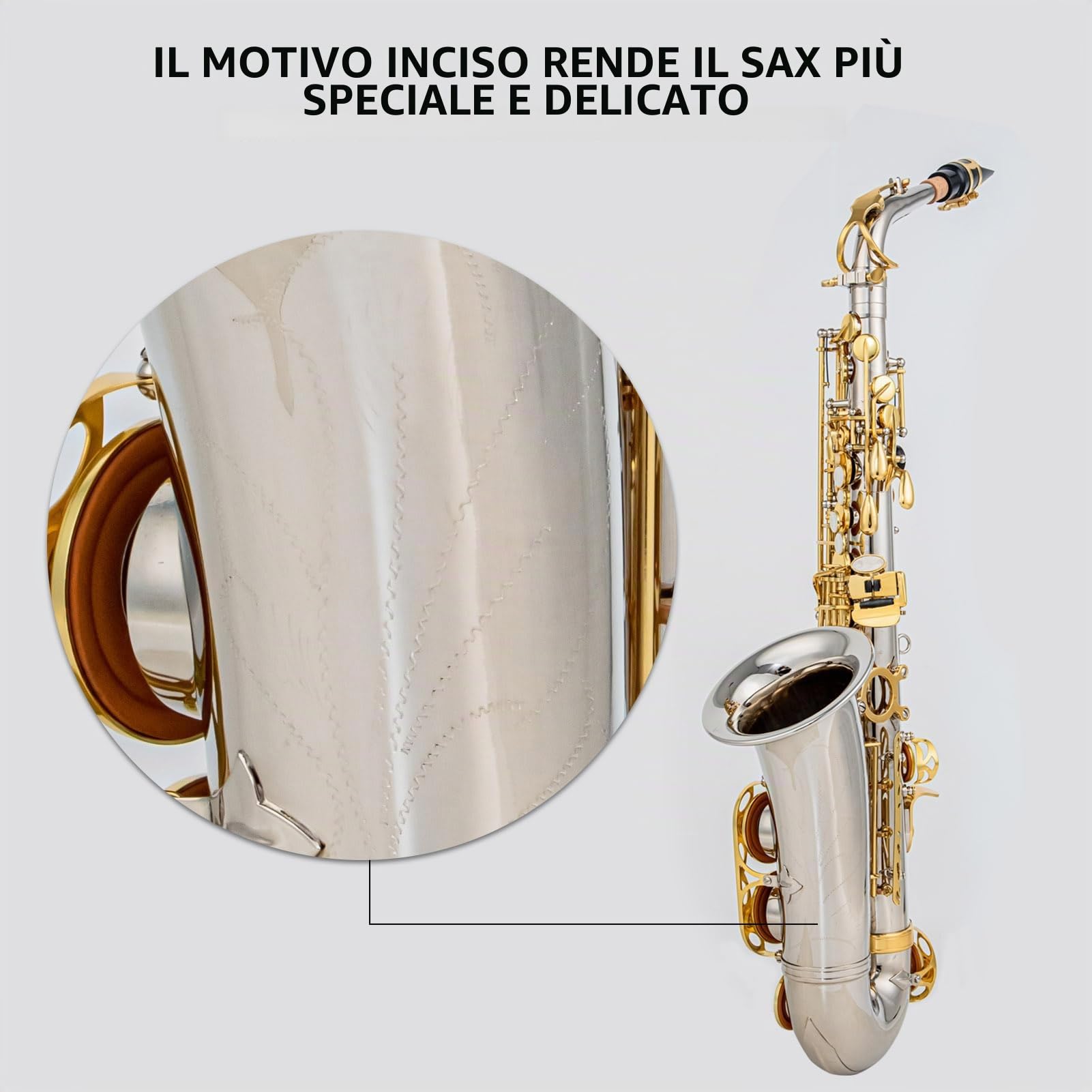 Alto Saxophone,Eb Sassofono contralto Ottone E Flat Sax 802 Tipo di chiave Strumento a fiato con asta di pulizia Guanti di stoffa Cinturino Custodia imbottita