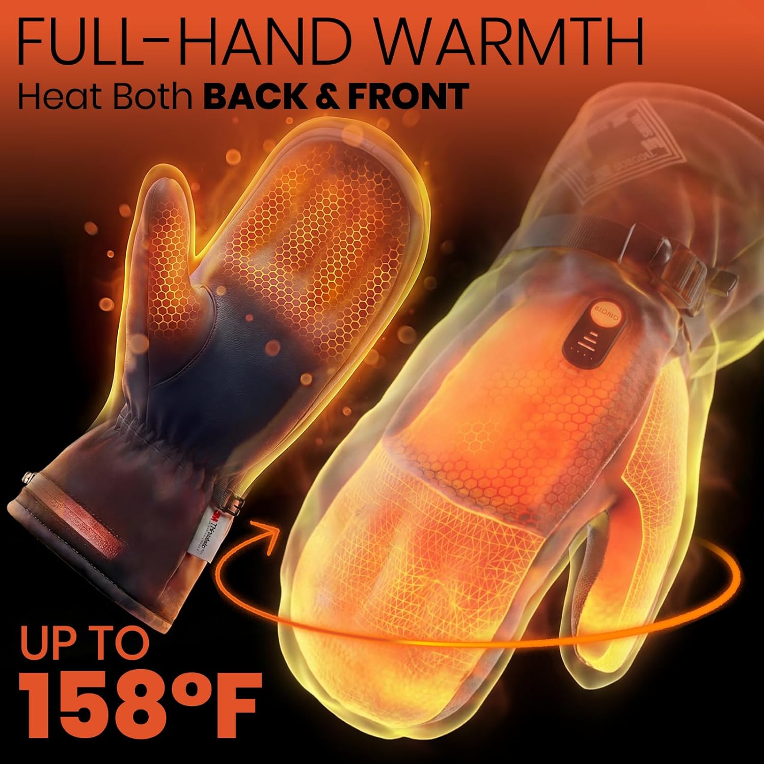 Heated Mittens for Men, 22.2WH Battery 7.4V 3000mAh Rechargeable Heated Ski Gloves for Women, Waterproof Electric Gloves Ideal for Hunting, Motorcycle, Skiing, Work - Image 2
