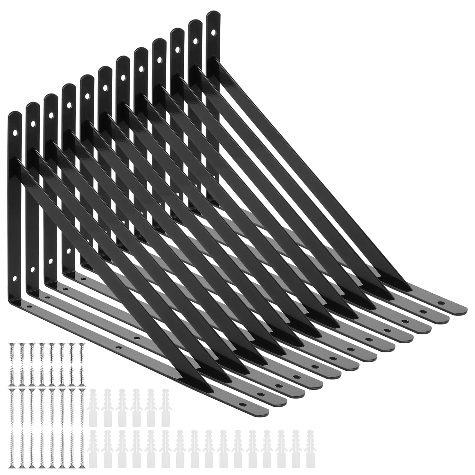 12 supporti per scaffali, 300 x 190 mm, in metallo, colore nero, per console con carichi pesanti