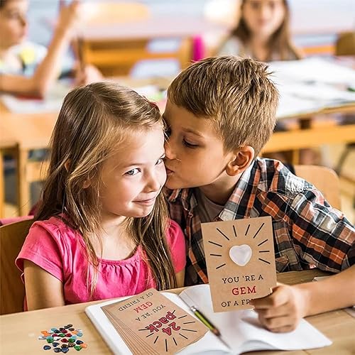 Miniatura 3 de Molandra Products Tarjeta de cristal de San Valentín, paquete de 24 tarjetas de San Valentín con piedra de cristal en forma de corazón, divertida