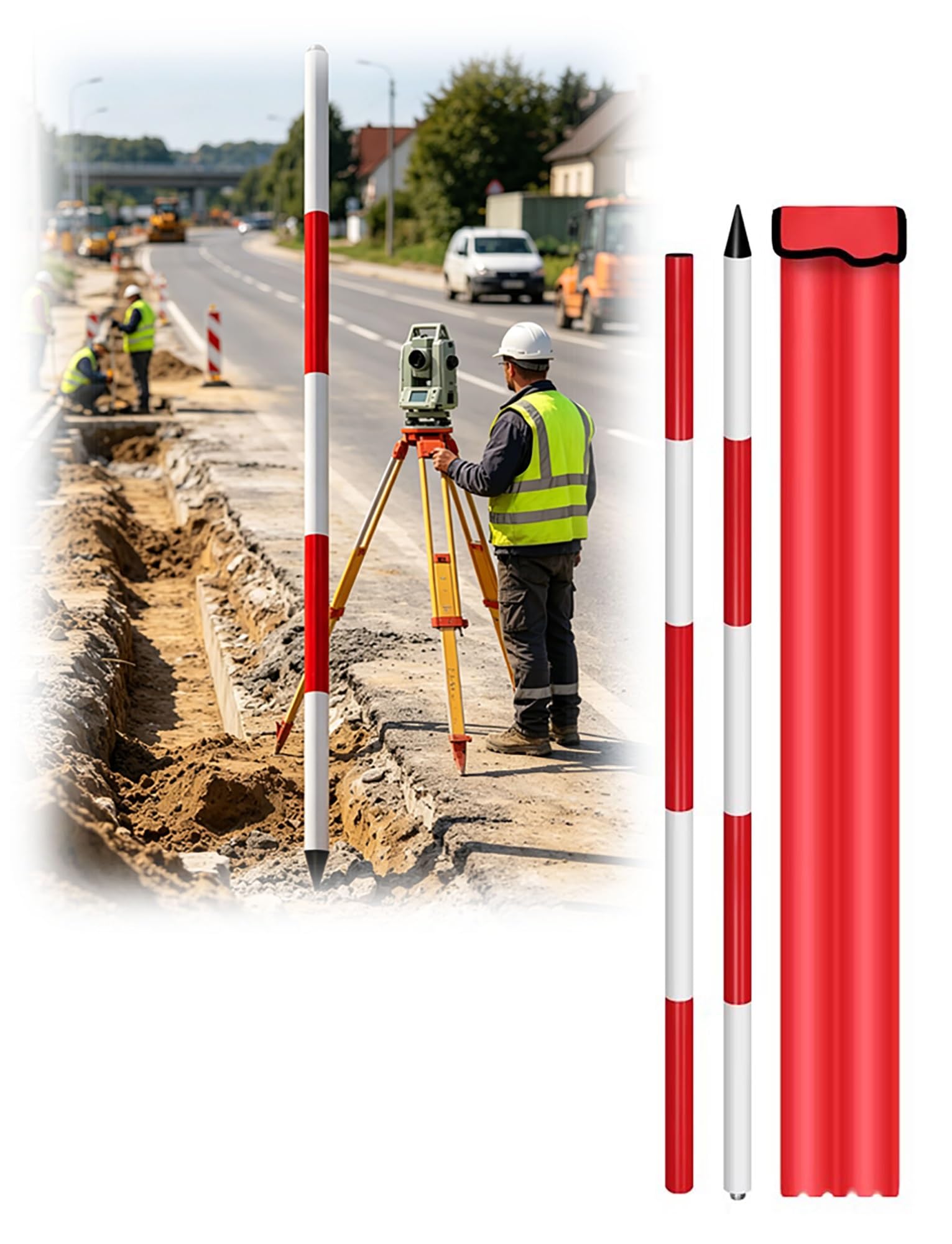 AMZBNEIDI Duty Alummsurvey Pole, Survey Pole Aluminum For Construction, Marking, Engineering Measuring, 200-500cm(200cm/78.7inch)